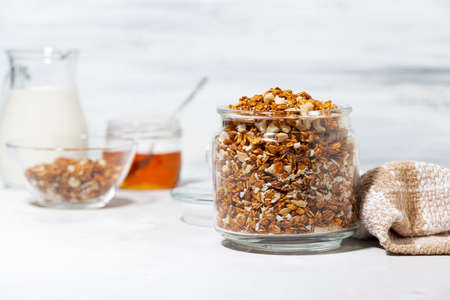 homemade granola with coconut and nuts, horizontalの写真素材
