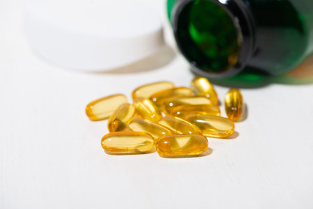 dietary supplement - fish oil capsules, closeup