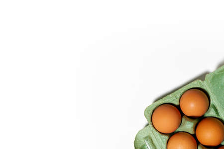 fresh whole chicken eggs on white background, top viewの写真素材