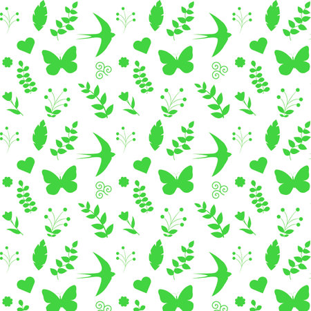 seamless spring pattern in green with white backgroundのイラスト素材
