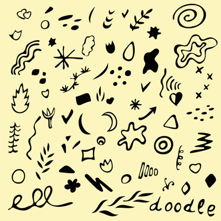 Vector doodle drawn patterns, abstraction, abstract pattern on yellow backgroundのイラスト素材