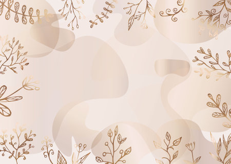 Abstract background with golden leaves and plants on a beige background, delicate wallpaper, luxury backgroundのイラスト素材