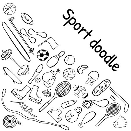 Vector Set of sports elements in hand drawn doodlesのイラスト素材