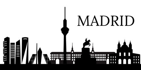 Madrid silhouette, Madrid skyline image in flat designのイラスト素材