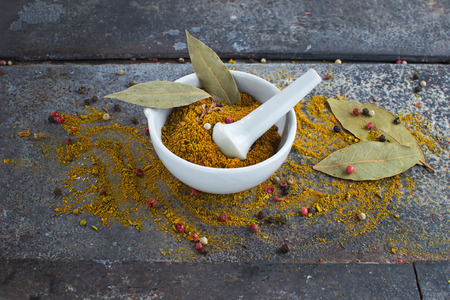 Indian spices curry on grunge abstract backgroundの写真素材