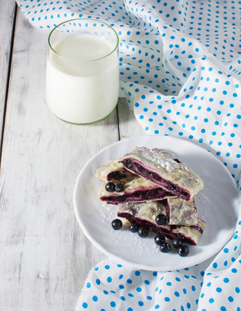 Breakfast with milk and blueberry bakingの写真素材