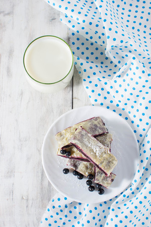 Breakfast with milk and blueberry bakingの写真素材