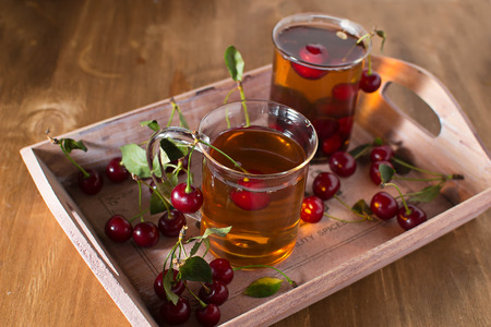 Summer fruit tea with cherryの写真素材