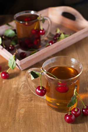 Summer fruit tea with cherryの写真素材