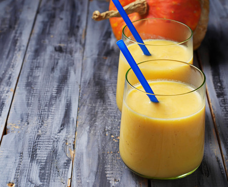 Fresh pumpkin smoothie, Selective focusの写真素材