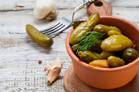 Pickled cucumbers, homemade preservedの写真素材
