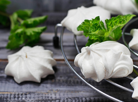French meringue cookies with mint. Selective focusの写真素材