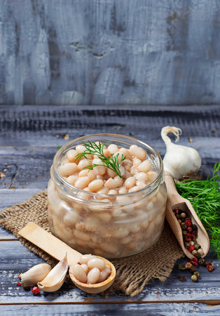 White canned beans in jarの写真素材