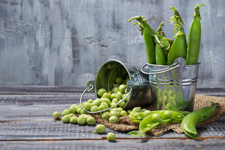 Opened green pea pods. Selective focusの写真素材
