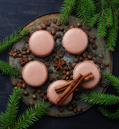 French  macaroons with coffee beans. Selective focusの写真素材