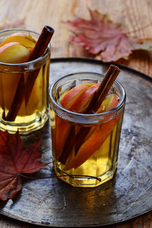 Apple cider with cinnamon. Selective focusの写真素材