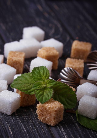White and brown sugar. Selective focusの写真素材