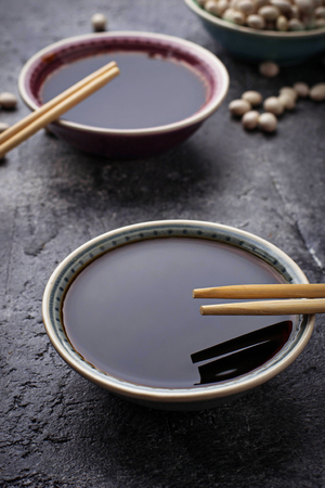 Bowls of soy sauce. Selective focusの写真素材