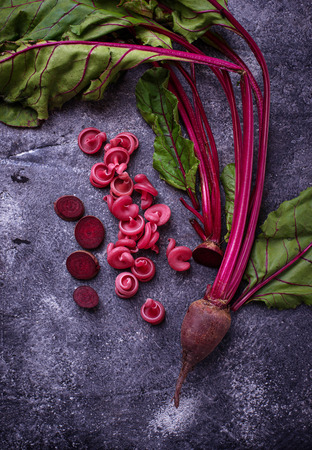 Red dry pasta with beetroot. Selective focusの写真素材