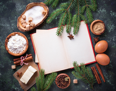 Ingredients for baking Christmas cookies. Top viewの写真素材