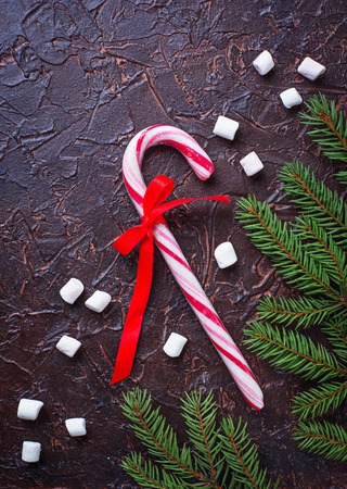 Peppermint candy cane. Christmas festive backgroundの写真素材