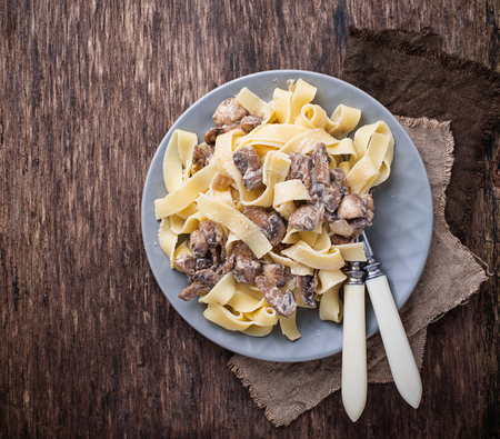 Pasta tagliatelle  with  mushroomsの写真素材