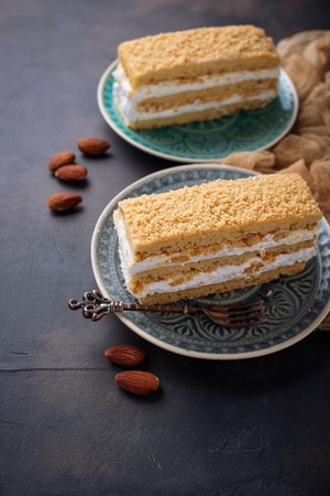 Two pieces of sweet homemade cake. Selective focusの写真素材