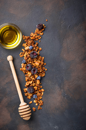 Healthy homemade granola with honeyの写真素材