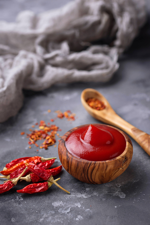 Chili sauce with dried peppersの写真素材