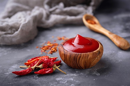 Chili sauce with dried peppersの写真素材