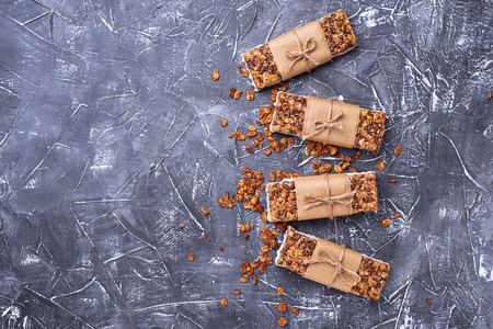 Homemade granola bars with nuts.の写真素材