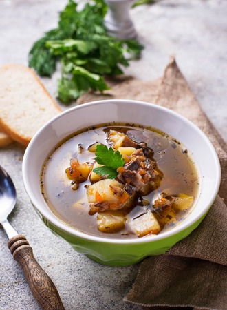 Vegetarian  soup with mushroom and vegetableの写真素材