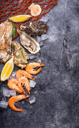 Shrimps and oysters. Seafood conceptの写真素材