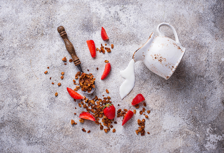 Granola and strawberry, healthy breakfastの写真素材