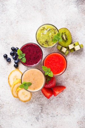 Assortment of various healthy smoothiesの写真素材