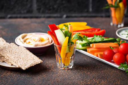 Healthy snacks. Vegetables and hummus
