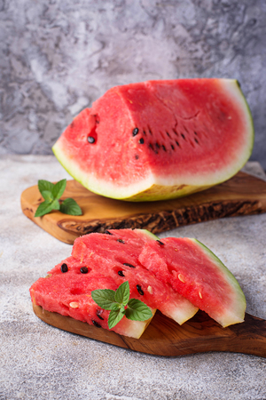 Sliced fresh watermelon and mintの写真素材