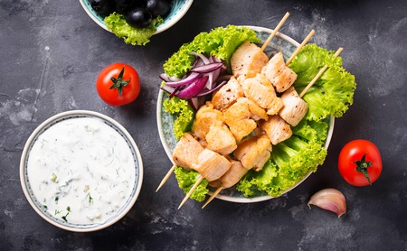 Traditional greek meat skewers souvlakiの写真素材