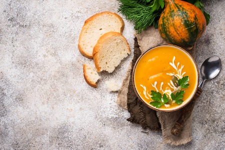 Vegetarian autumn  pumpkin cream soupの写真素材