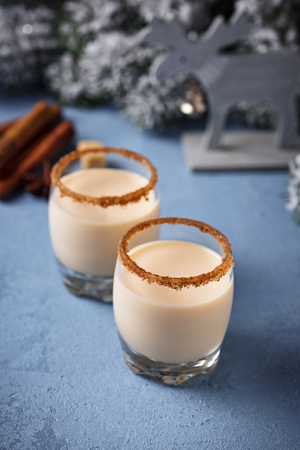Traditional Christmas winter drink eggnog in glassesの写真素材