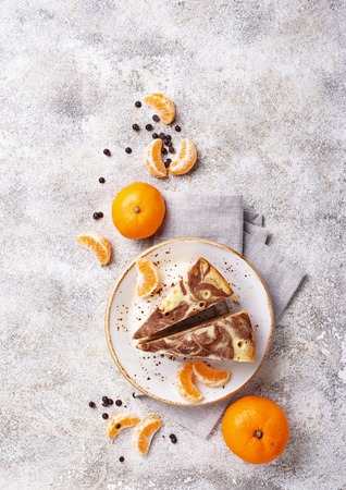 Homemade marble cake with chocolate and orangeの写真素材