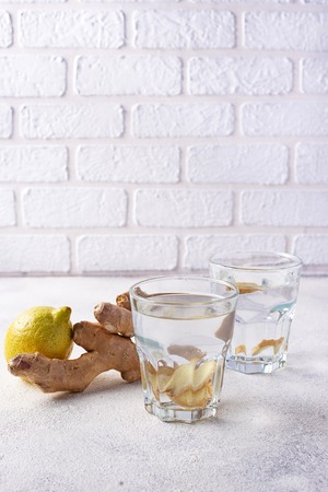 Water with ginger, detox healthy drinkの写真素材