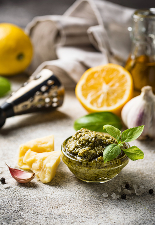 Homemade traditional Italian pesto sauceの写真素材