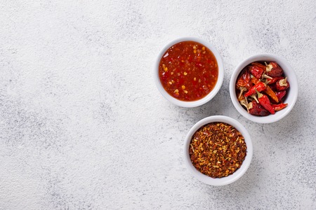Chili sauce with dried peppersの写真素材