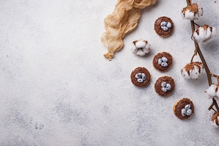 Easter  cookies in shape of nest with eggsの写真素材