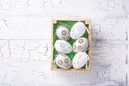 Easter background with decorative eggsの写真素材