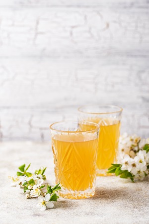 Glasses with fresh apple juice or ciderの写真素材