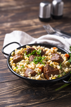 Bulgur with meat and vegetablesの写真素材