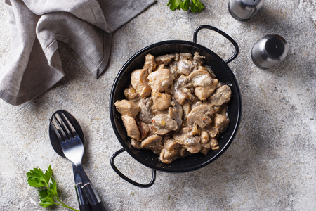 Stewed chicken fillet with mushroomsの写真素材