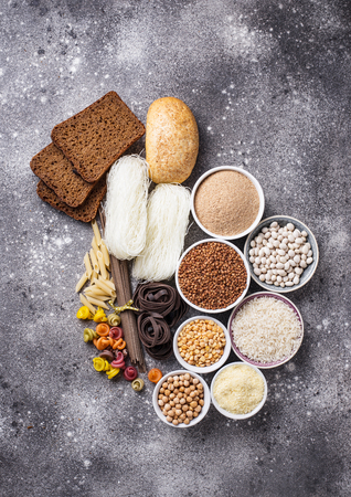 Set of gluten free products. Grains, noodles and breadの写真素材
